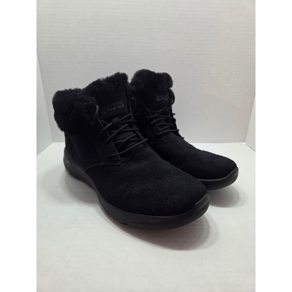 Skechers On-The-Go Joy Black Suede Faux Fur Ankle Boots 15506 Womens 9.5